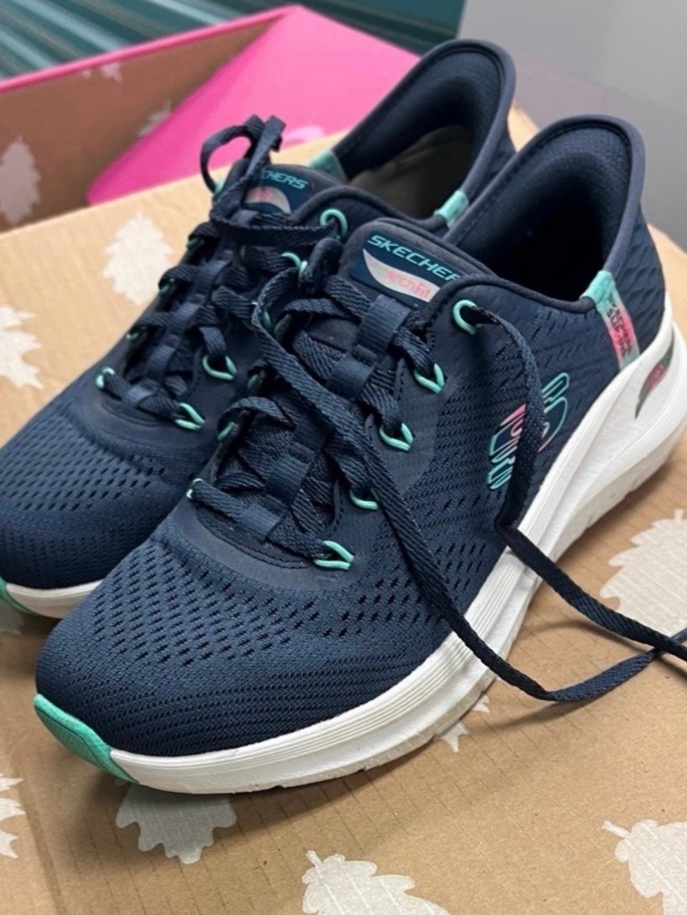 Skechers Navy Athletic Sneakers with Teal Accents